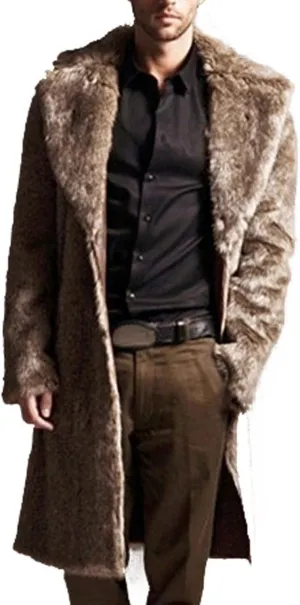 QWENTMTNTY Men's Fashion Faux Fur Coat Long Length Fashion Fluffy Heavyweight Coat Winter Plush Furry Luxury Parka Jacket