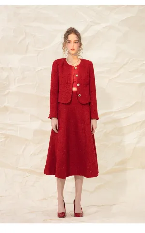 Red retro high-end tweed two-piece skirt suit- Tipa