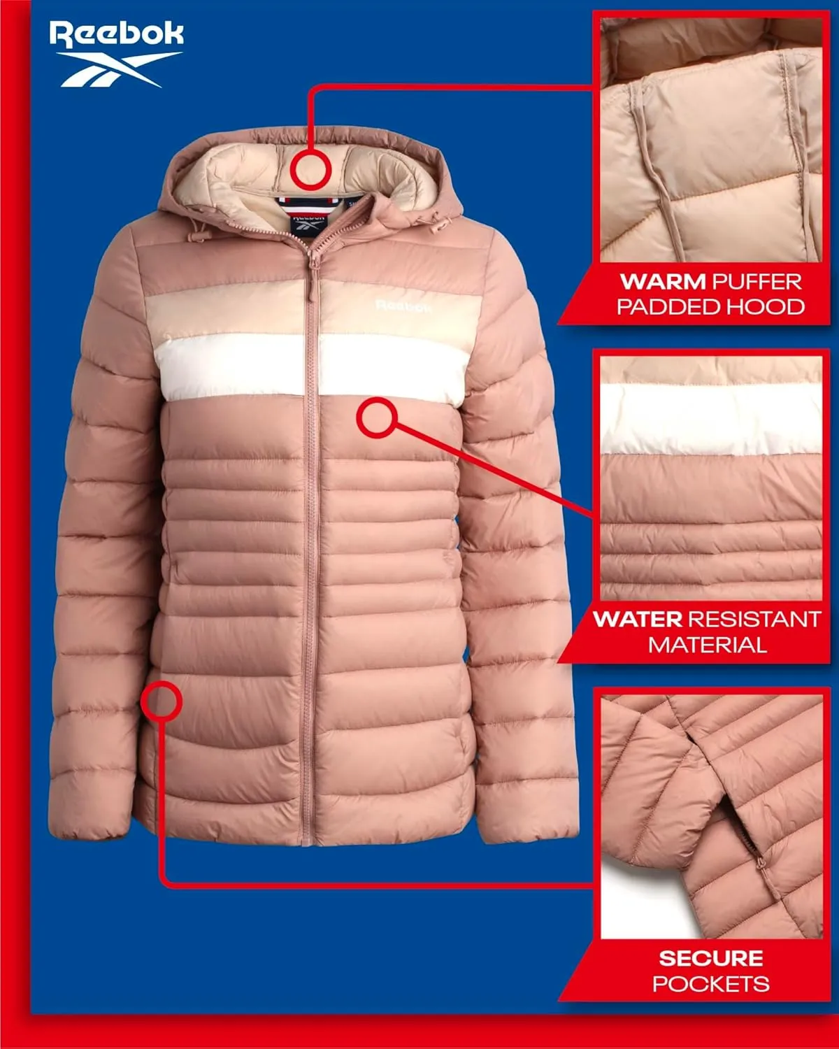Reebok Women Jacket - Packable Quilted Puffer Coat  Casual Jacket for Women (S-XL)