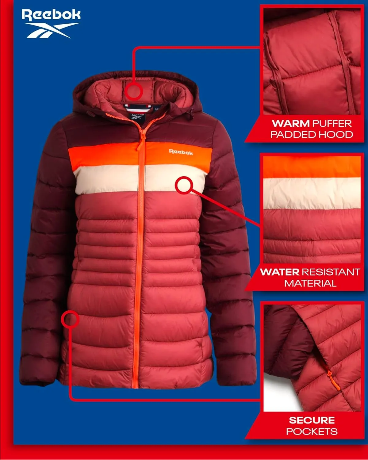 Reebok Women Jacket - Packable Quilted Puffer Coat  Casual Jacket for Women (S-XL)