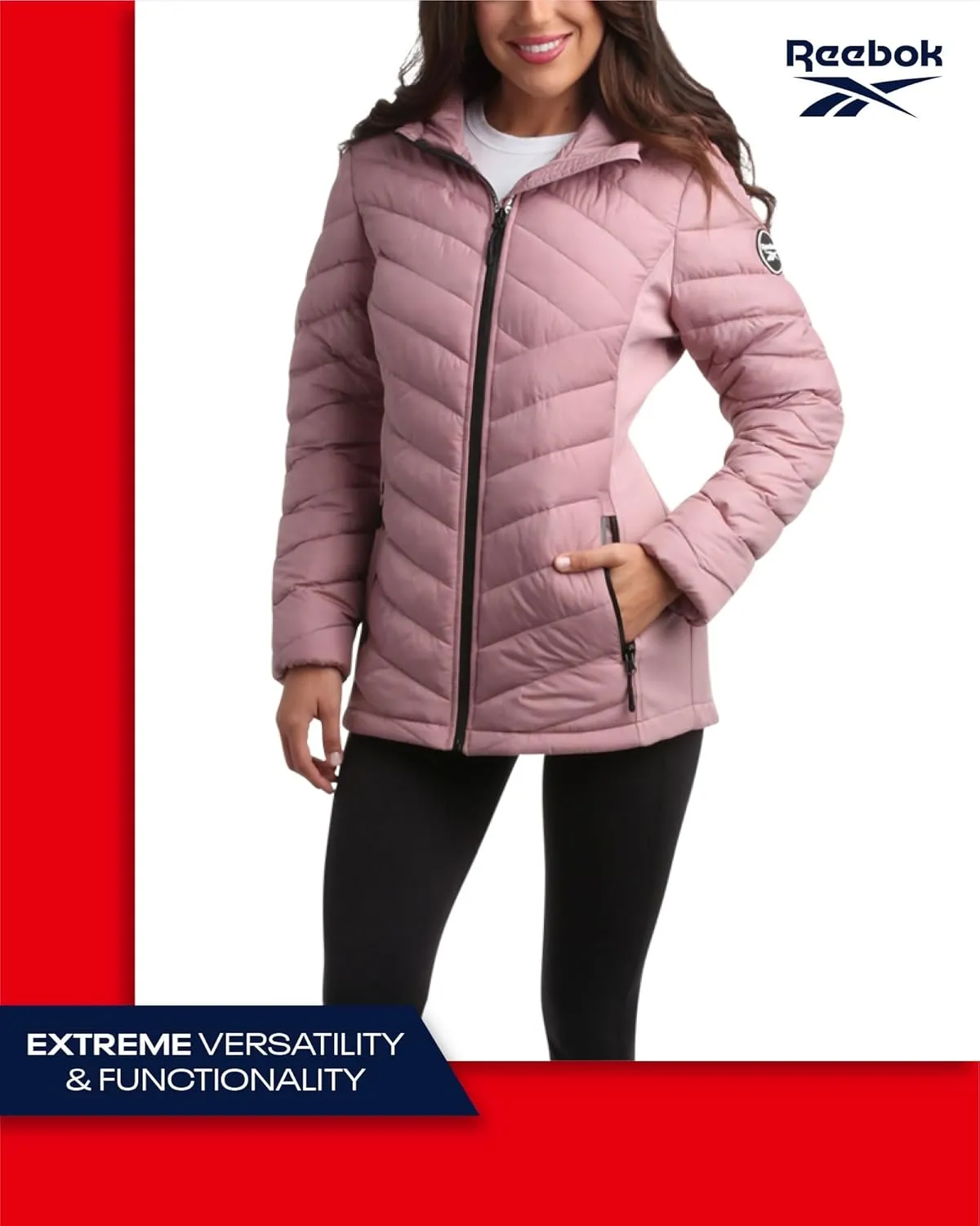 Reebok Women's Jacket - Lightweight Quilted Puffer Parka Coat with Flex Stretch Panels  Casual Jacket for Women (S-XL)