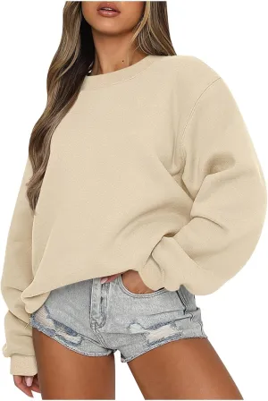 Ribbed Crewneck Sweatshirts for Women Trendy Comfy Oversized Sweatshirts Casual Long Sleeve Pullover Tops