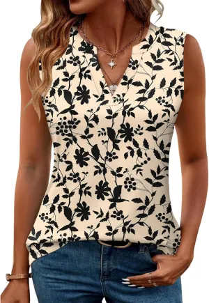 Romanstii Sleeveless Shirts for Women Casual Summer V Neck Tank Tops Dressy Blouses Tunic