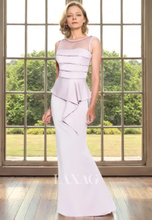 Round Beaded Tulle Sleek Satin Mermaid Mother of the Bride Dress with Train