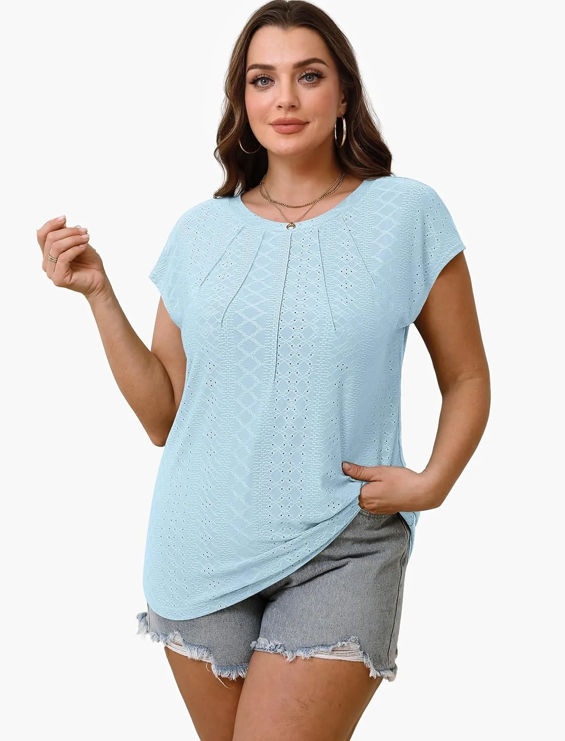 SAMPEEL Womens T Shirts Short Sleeve Pleated Dressy Casual Cap Sleeve Summer Tops Blouses