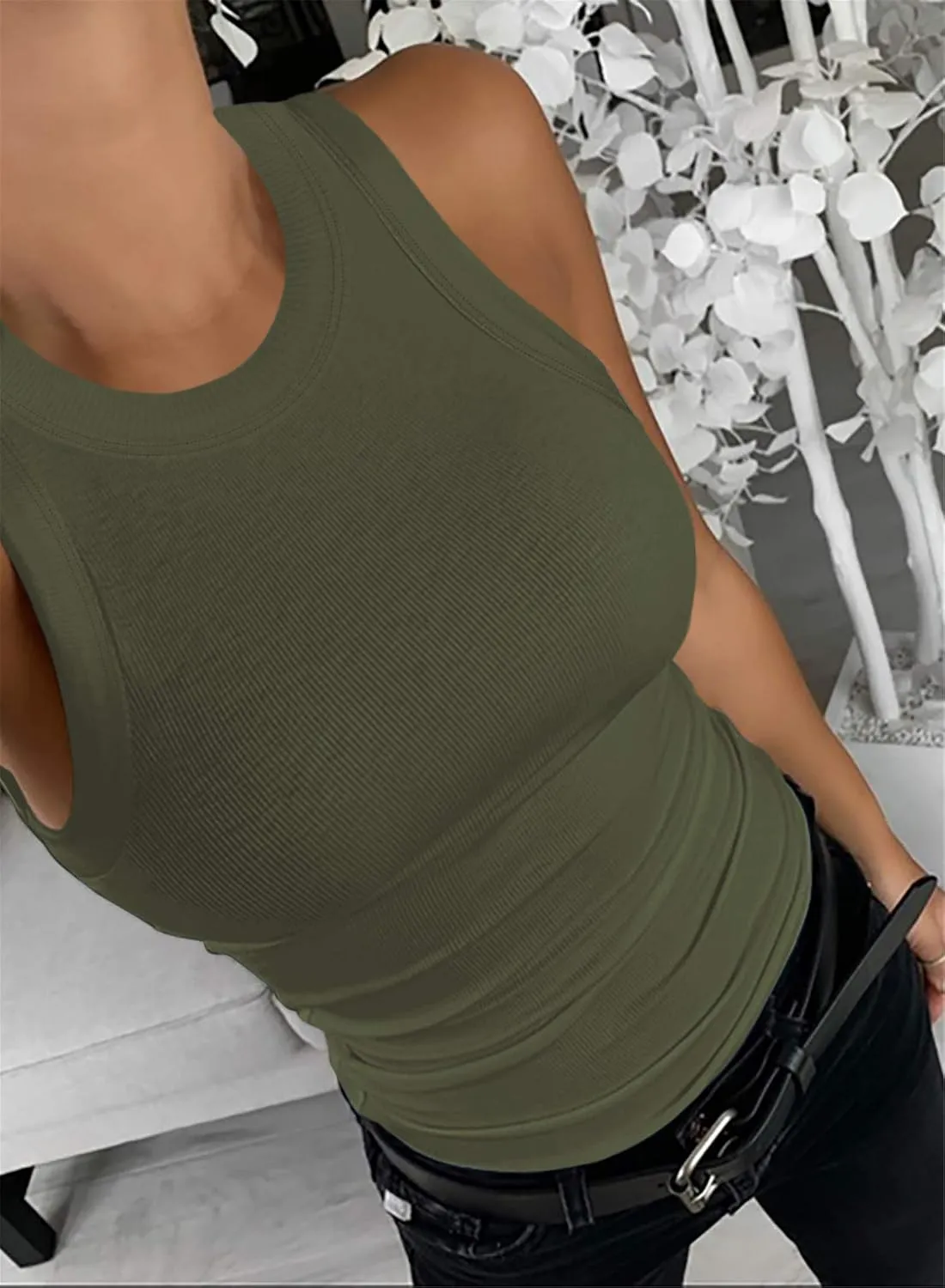 SANDERY Women Tank Tops Summer Sleeveless Basic Cami Top Shirt Slim Knit Ribbed Racerback Blouses