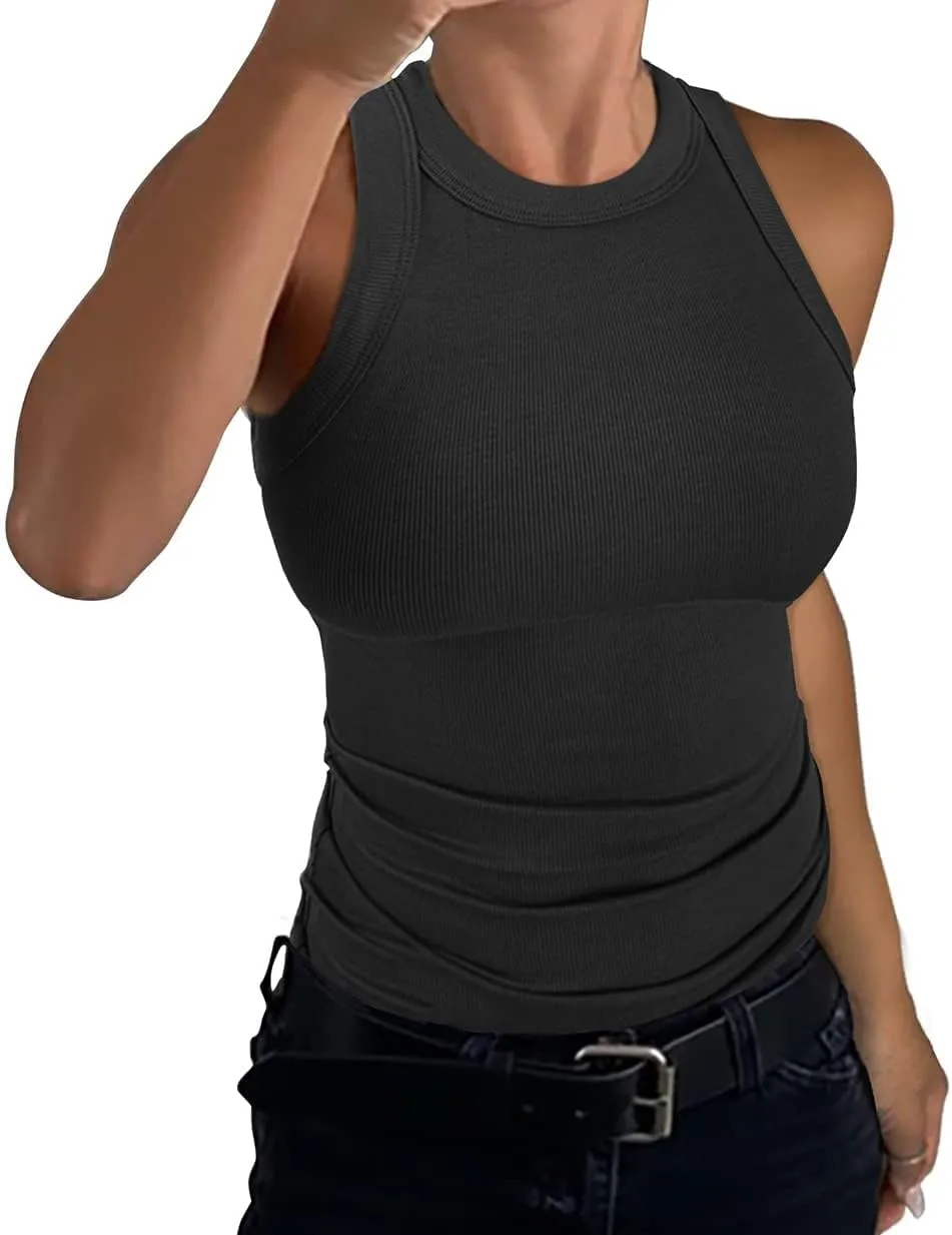 SANDERY Women Tank Tops Summer Sleeveless Basic Cami Top Shirt Slim Knit Ribbed Racerback Blouses