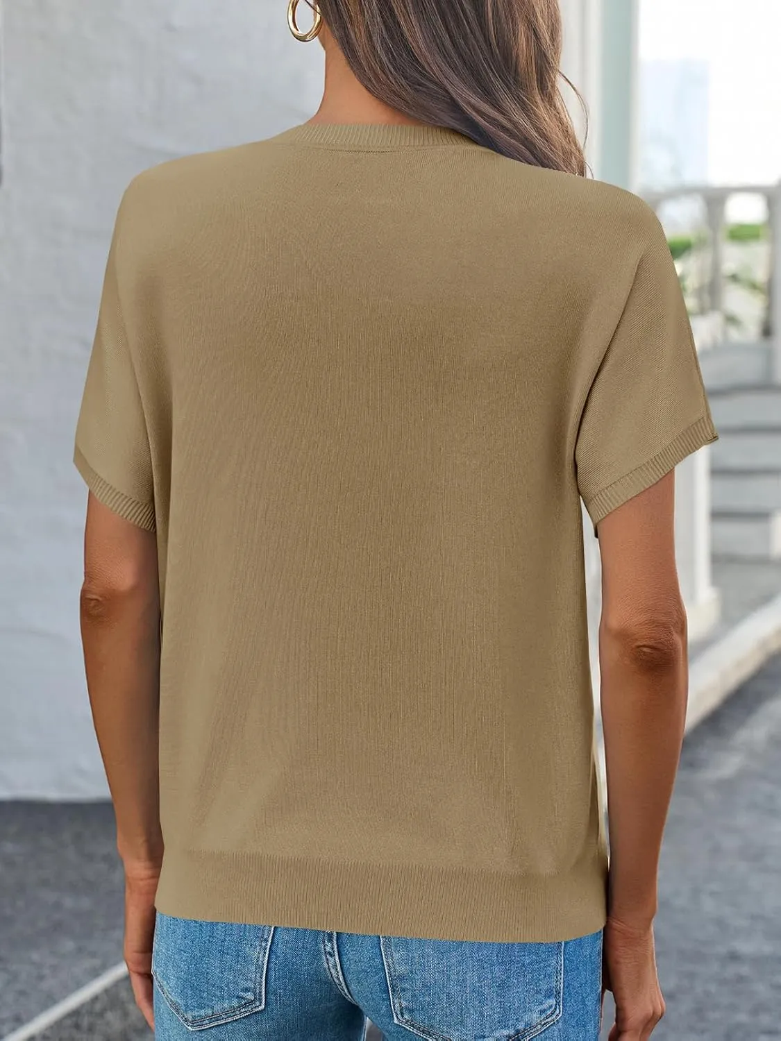 Saodimallsu Womens Short Sleeve Sweater Casual Basic Crew Neck Loose Knit Pullover Tops Summer Lightweight Blouses