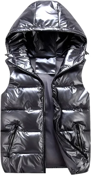 SeekMe Women's Hooded Shiny Insulated Puffer Vest Sleeveless Down Puffer Jacket