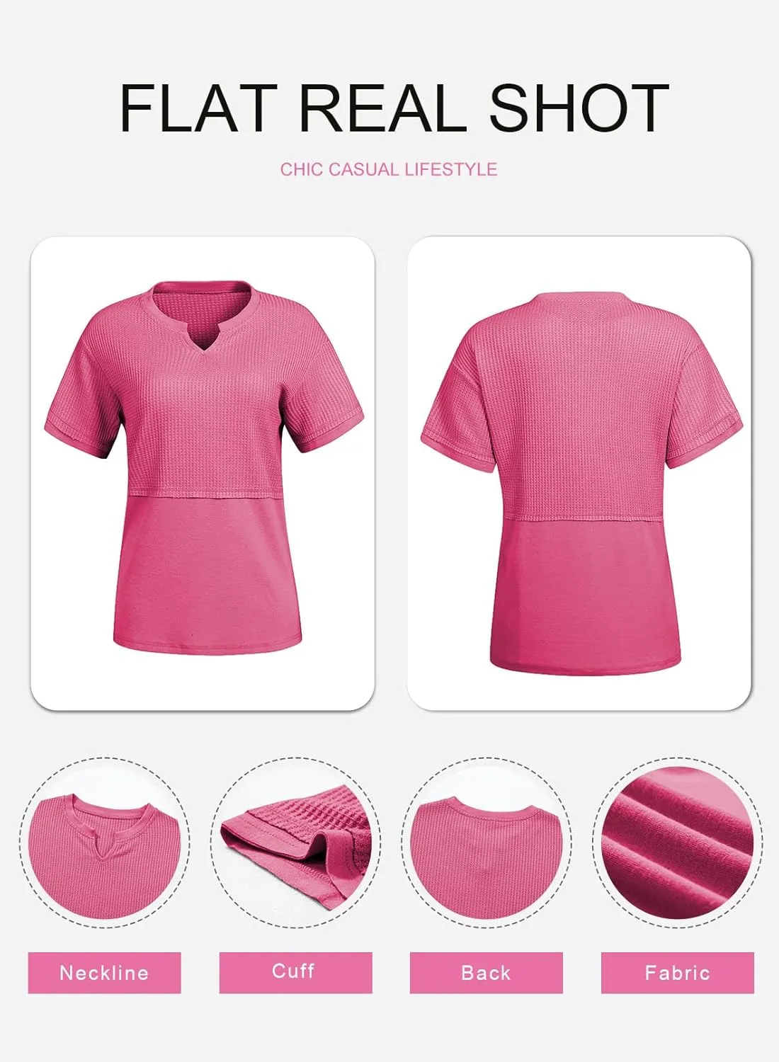 SHEWIN Womens Casual V Neck Waffle Knit Tops Short Sleeve T Shirts Loose Blouses