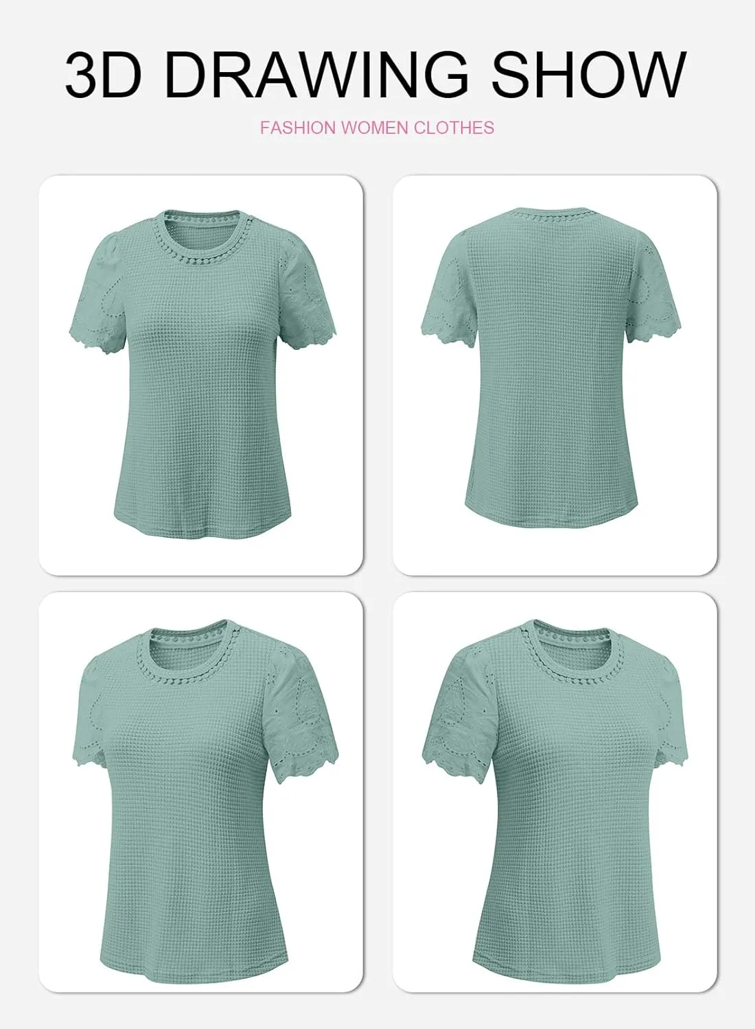 SHEWIN Womens Frenchy Summer Tops Crewneck Short Sleeve T Shirts Casual Waffle Knit Jacquard Blouses Top Shirts