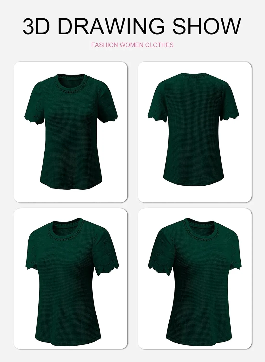 SHEWIN Womens Frenchy Summer Tops Crewneck Short Sleeve T Shirts Casual Waffle Knit Jacquard Blouses Top Shirts