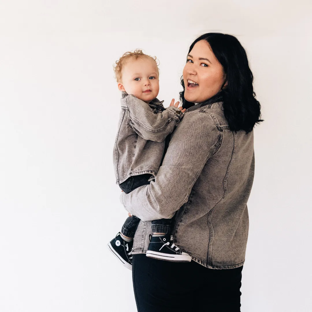 Silver Gray Denim Jacket- Mom & Son
