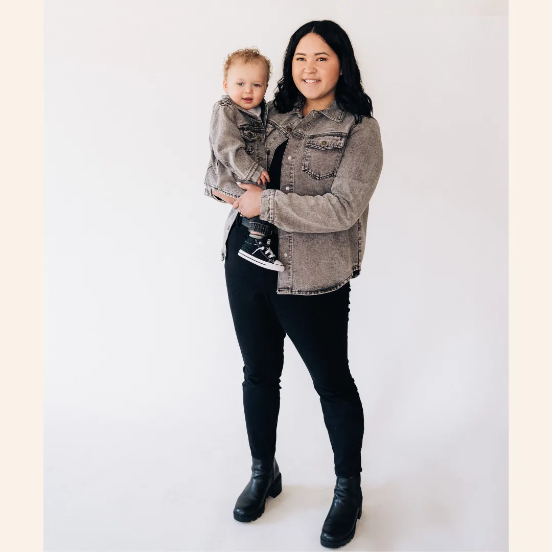Silver Gray Denim Jacket- Mom & Son