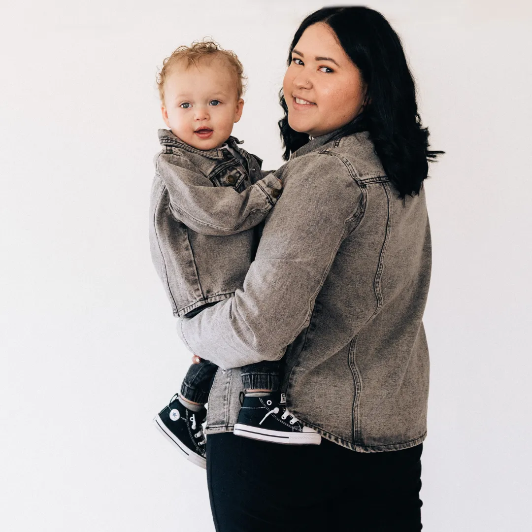Silver Gray Denim Jacket- Mom & Son