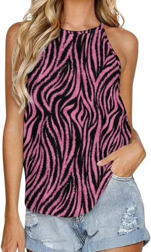 Sleeveless High Neck Tank Tops for Women, Summer Halter Camis with Soft Flowy Blouses