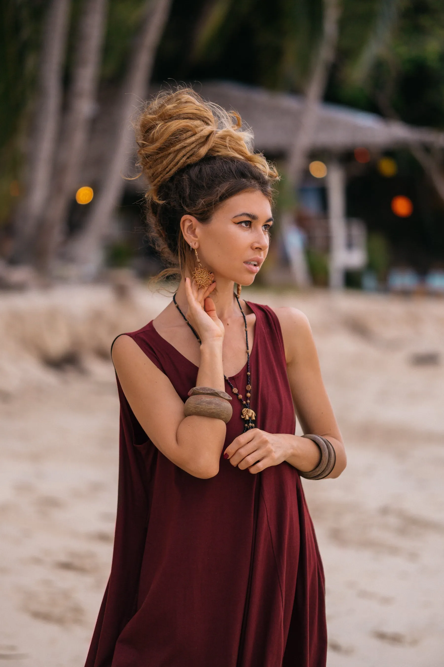 Sleeveless Pocket Dress Shaia Maroon