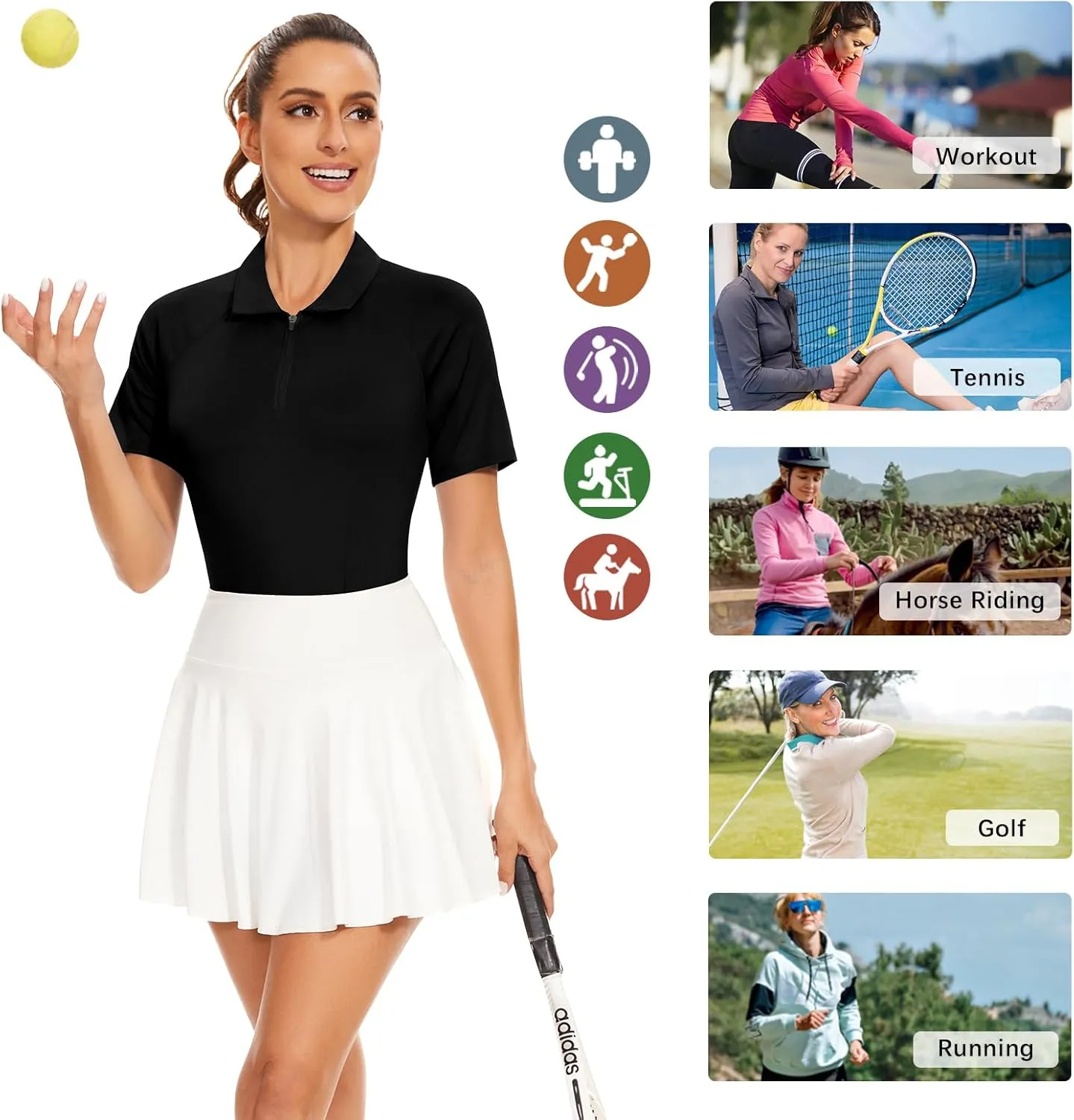 Soneven Women's Sleeveless Golf Shirts Ribbed Golf Tanks Tops UPF50  Athletic Racerback Polo Shirts Tennis Tops