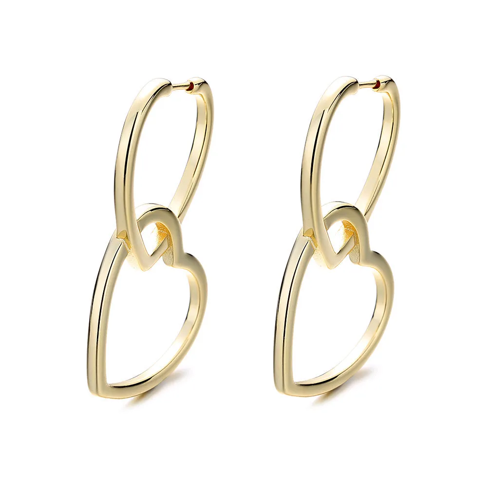 Sterling Silver or Gold Double Heart Drop Earrings