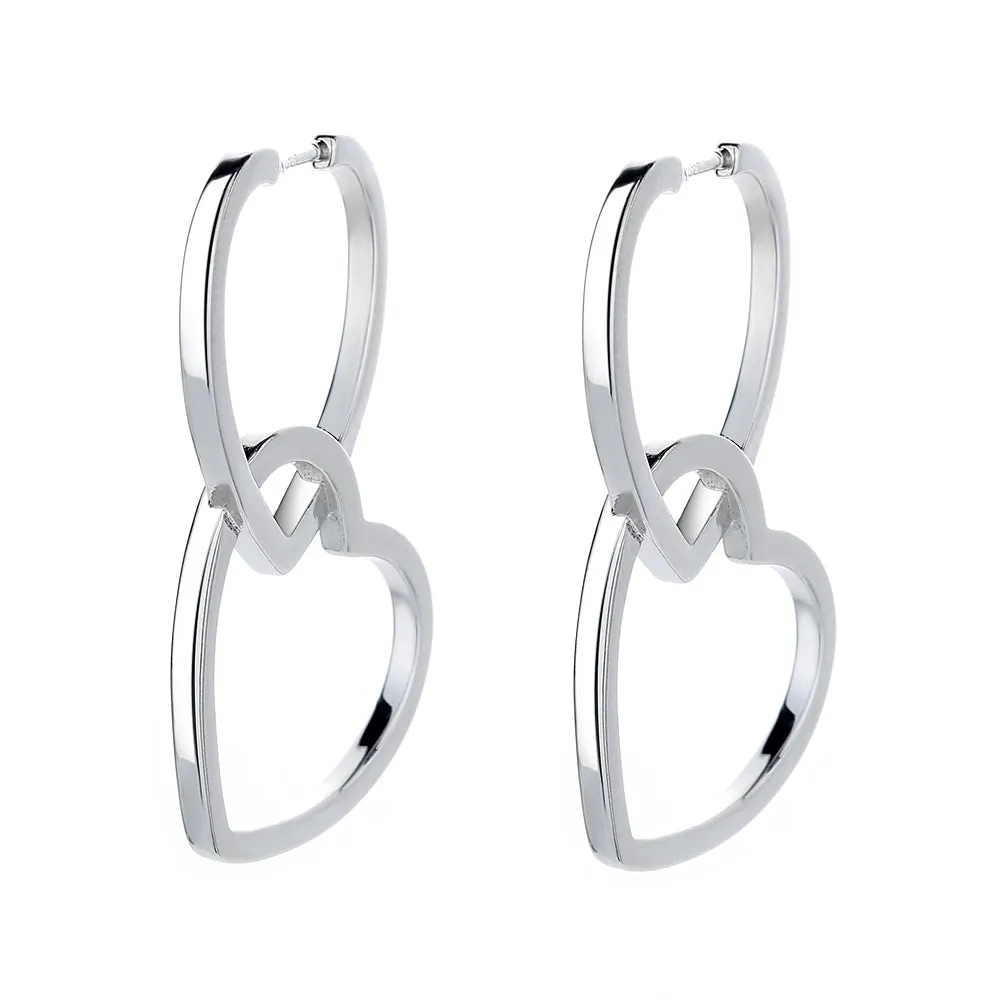 Sterling Silver or Gold Double Heart Drop Earrings