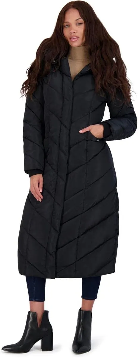 Steve Madden Women's Long Chevron Maxi Puffer Coat