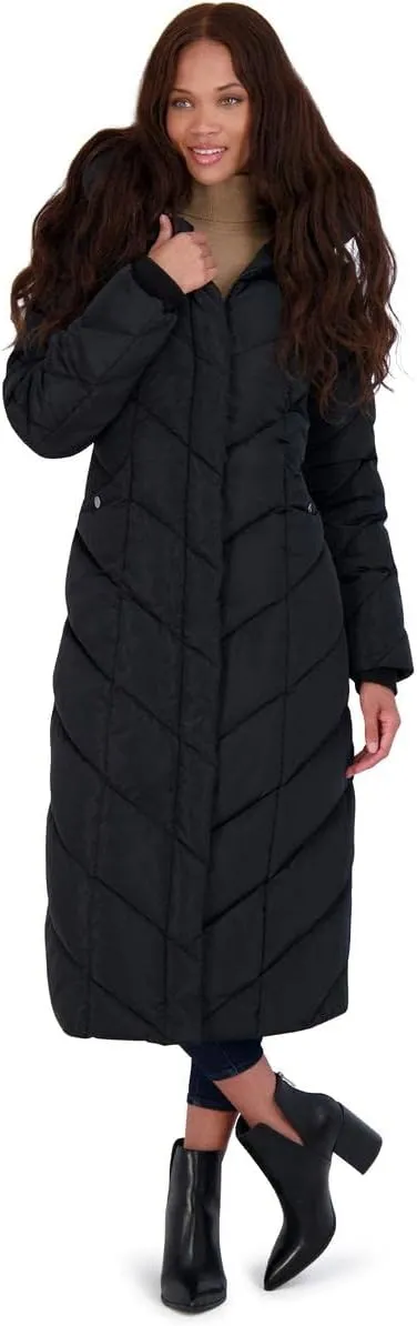 Steve Madden Women's Long Chevron Maxi Puffer Coat