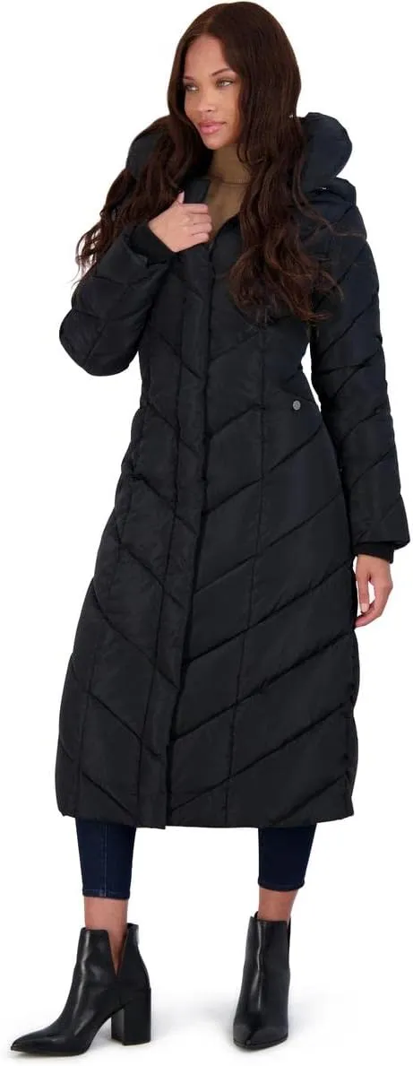 Steve Madden Women's Long Chevron Maxi Puffer Coat