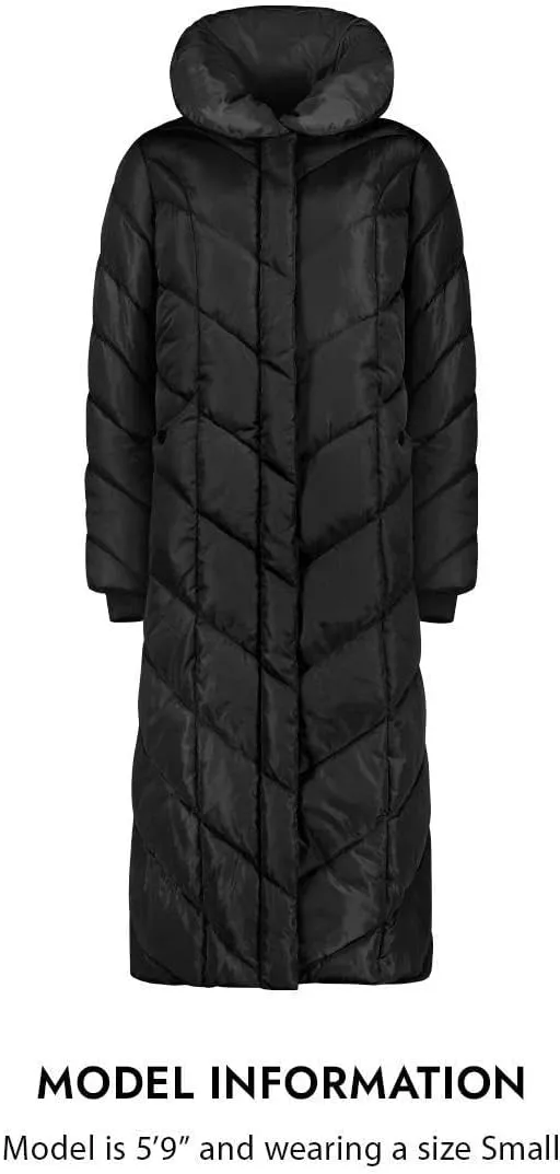 Steve Madden Women's Long Chevron Maxi Puffer Coat