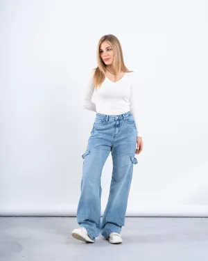 Strap Detail Wide-Leg Jeans