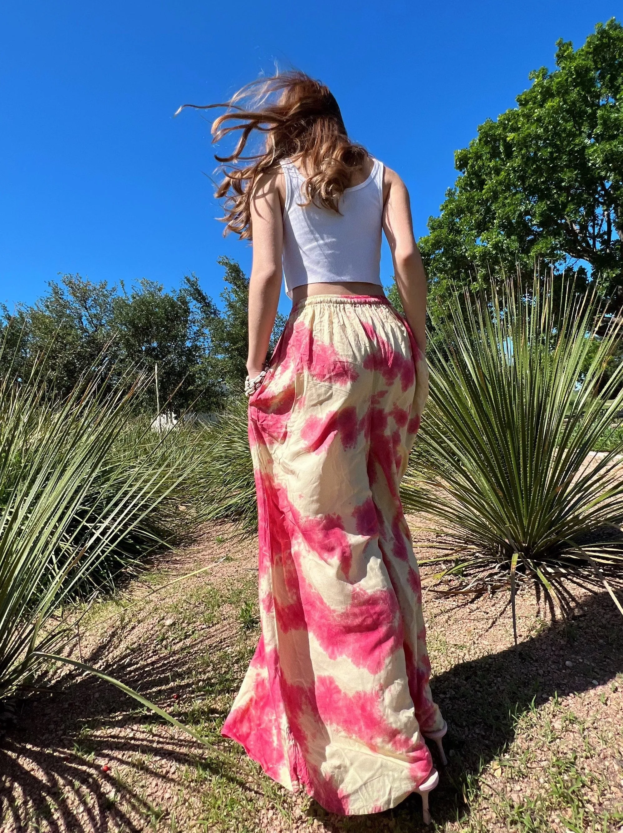 Summer Tie Dye Wide-leg Pants - Ruby