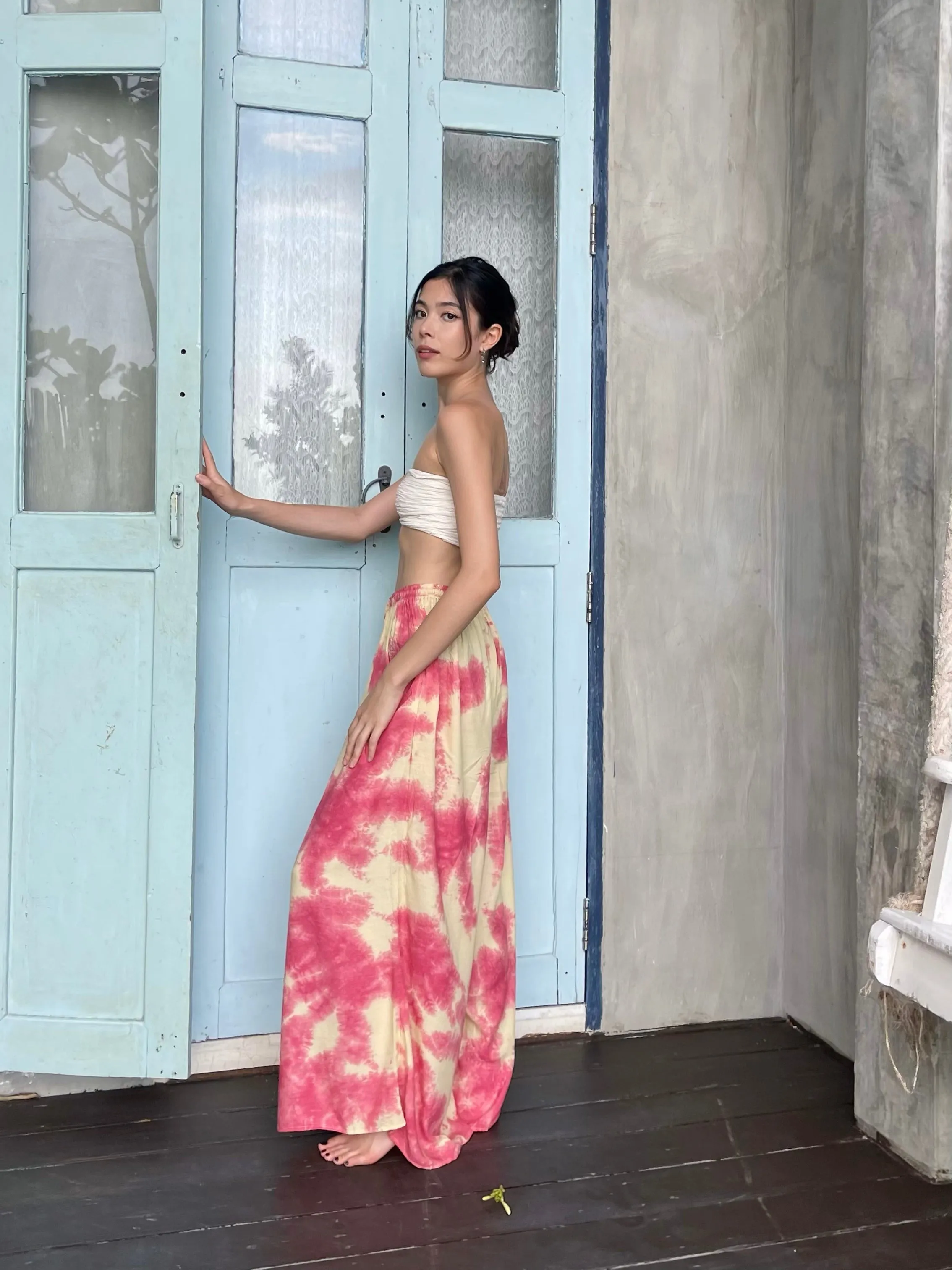Summer Tie Dye Wide-leg Pants - Ruby