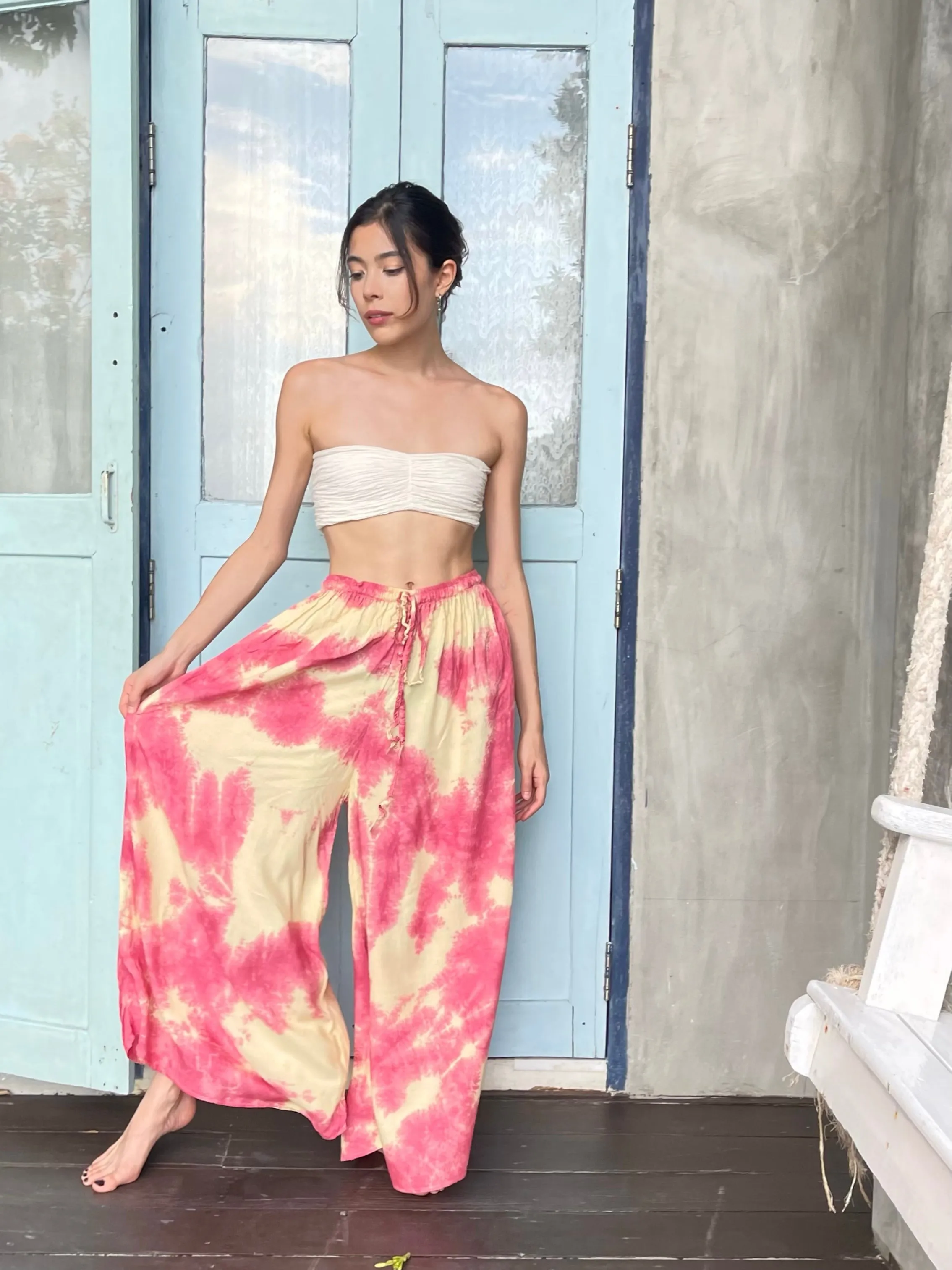 Summer Tie Dye Wide-leg Pants - Ruby
