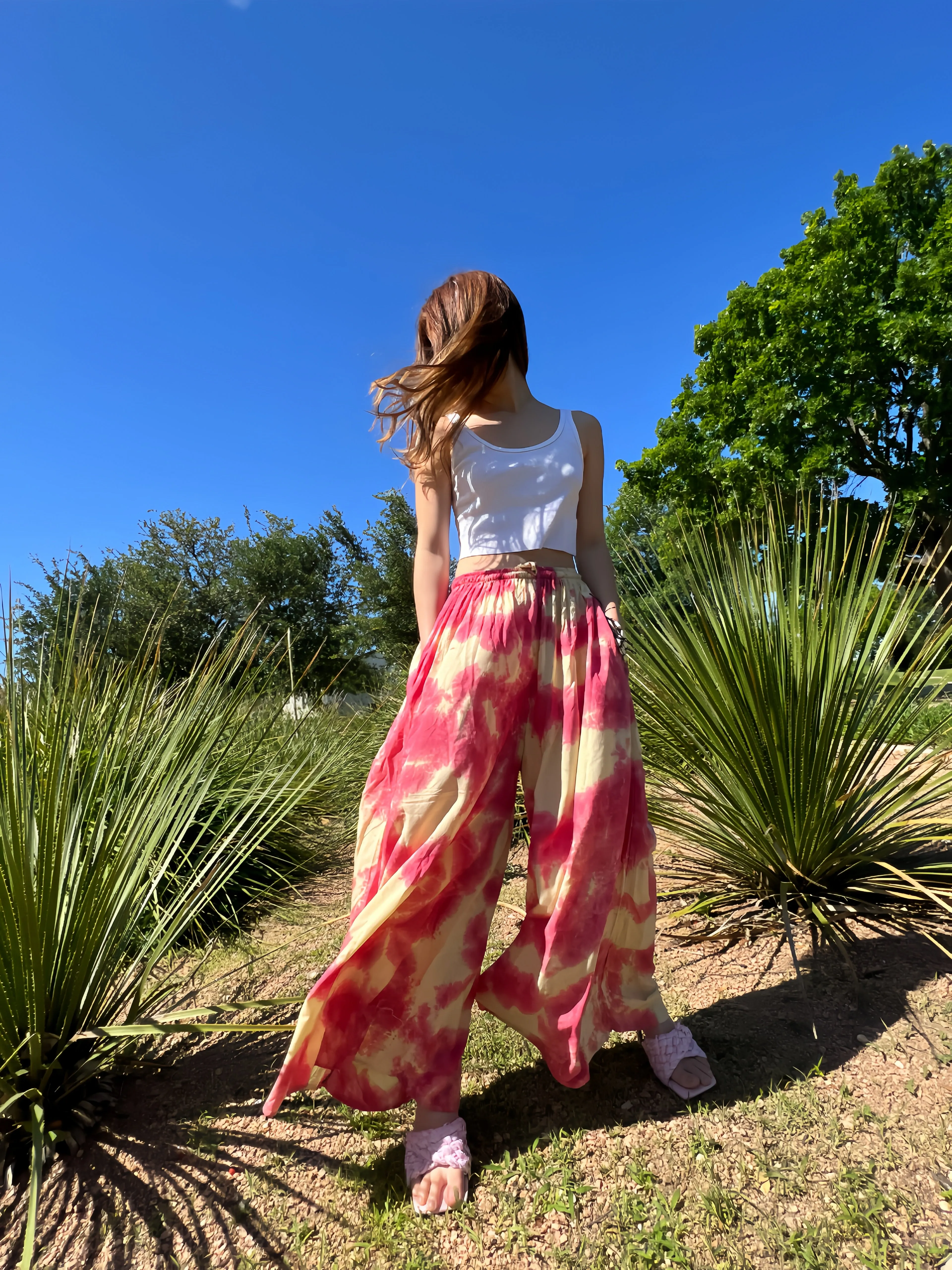 Summer Tie Dye Wide-leg Pants - Ruby