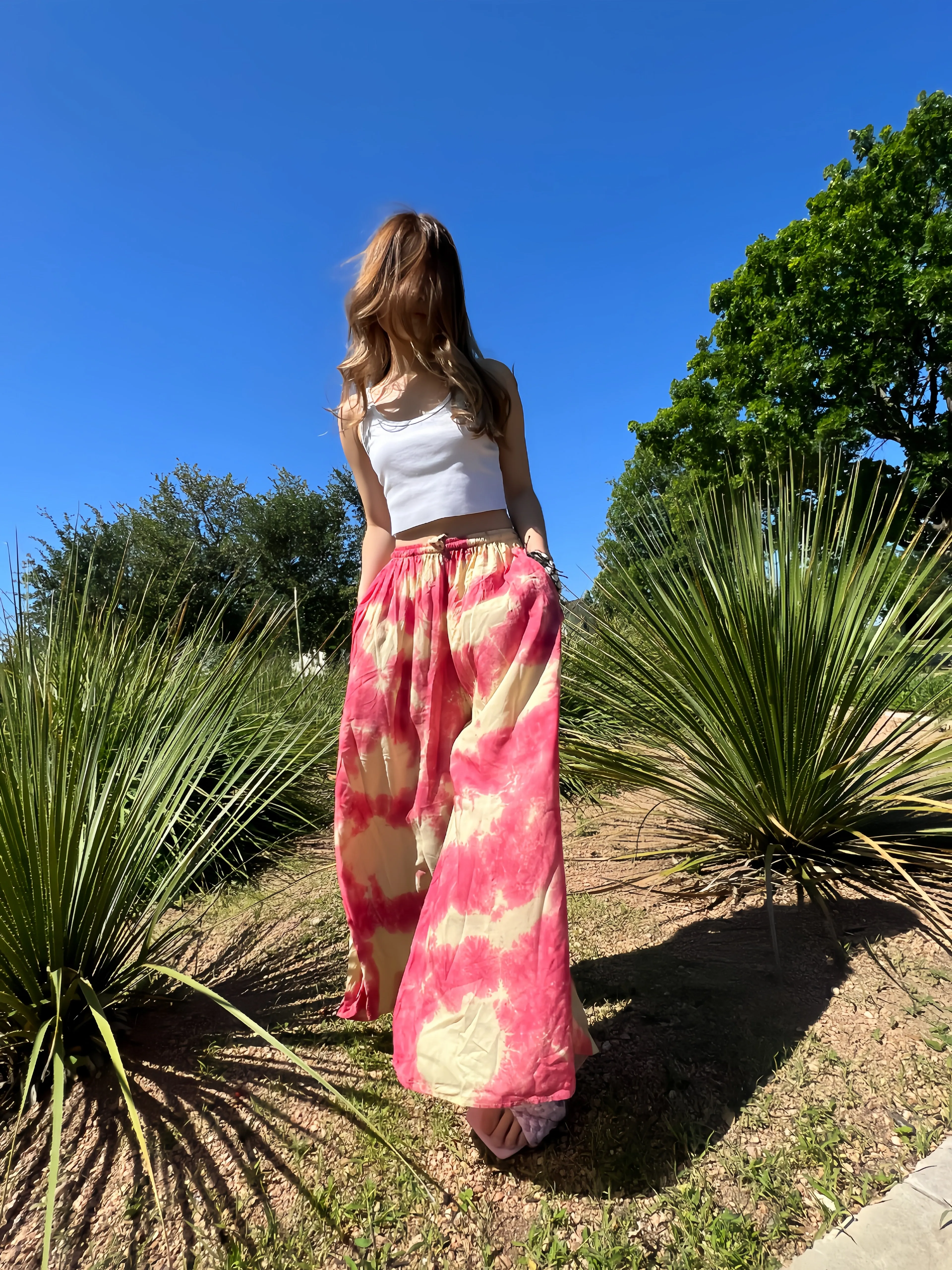 Summer Tie Dye Wide-leg Pants - Ruby