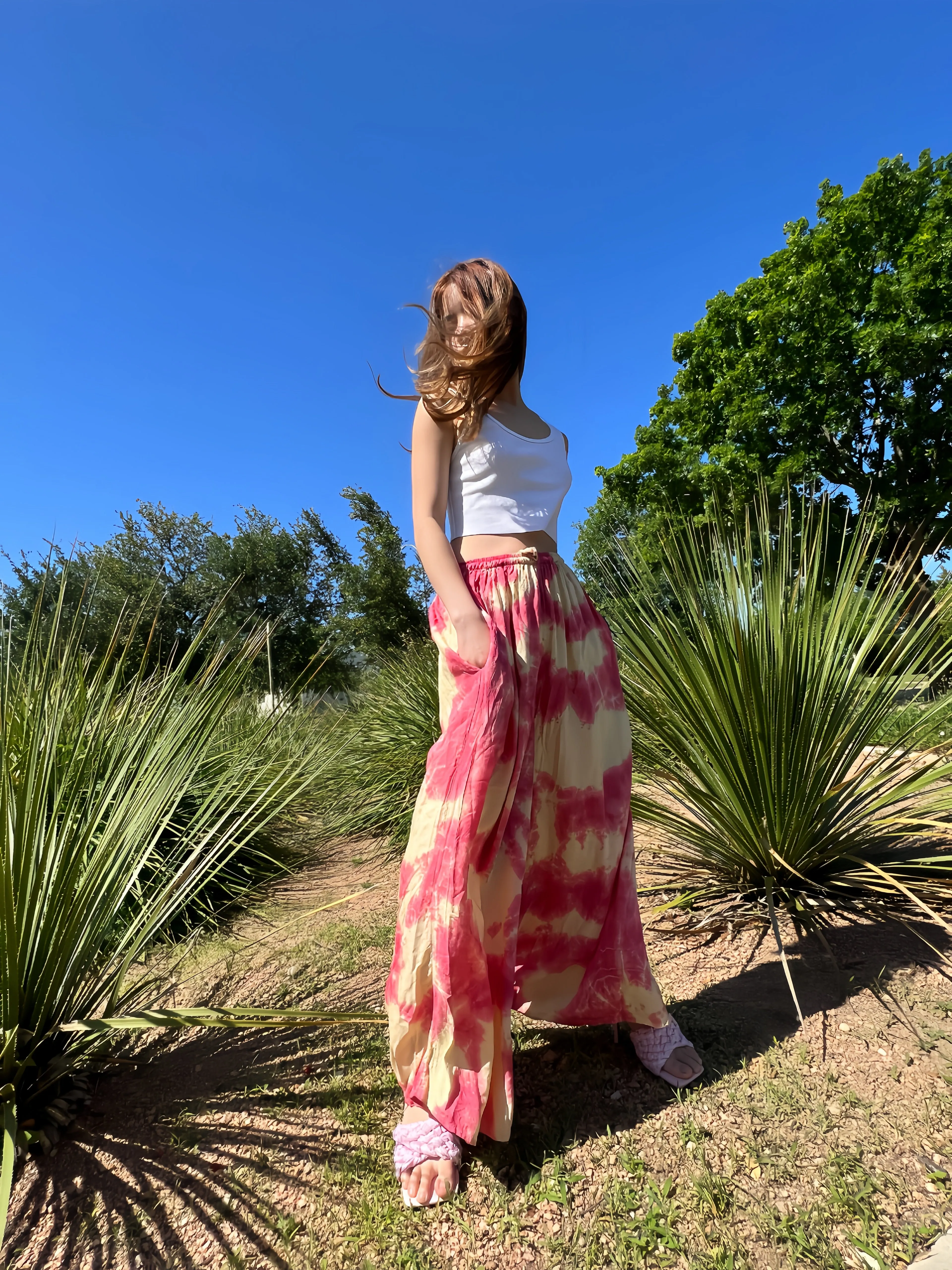 Summer Tie Dye Wide-leg Pants - Ruby