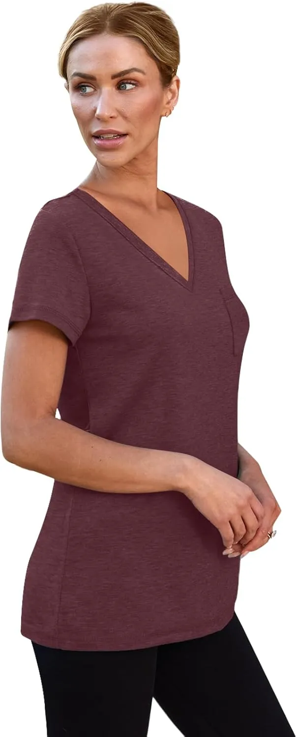 SUNBS 3 Pack Womens V Neck T Shirts Short Sleeve Tees Lightweight Summer Tops with Pocket
