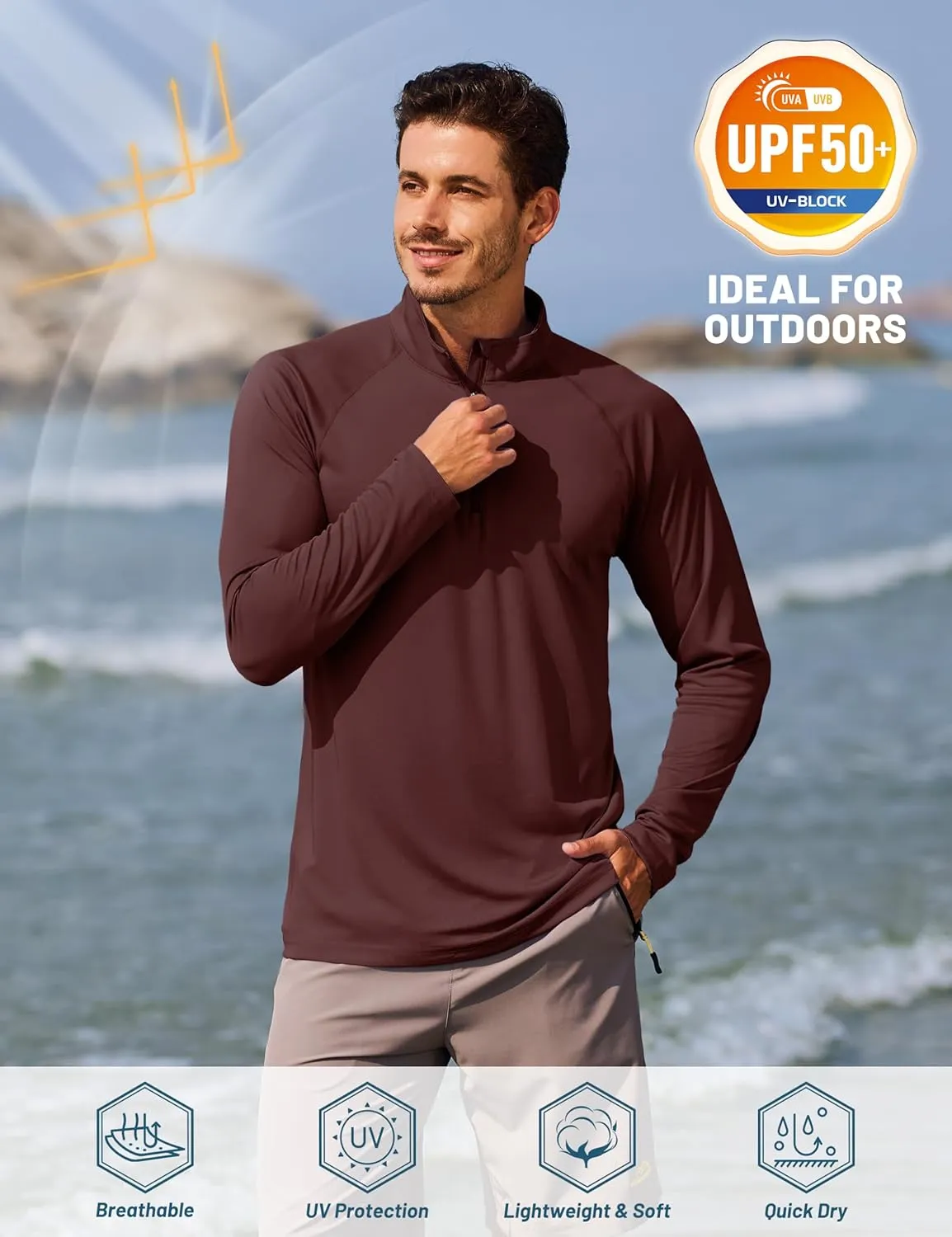 TACVASEN Men's Long Sleeve Athletic Shirts 1/4 Pullover Zip Sun Protection Rash Guard UPF 50  Outdoor Running T-Shirts