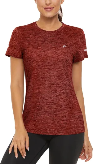 TACVASEN Women's Athletic T Shirts Short Sleeve Quick Dry Hiking Shirts Crew Neck Running Workout Tops Fitness