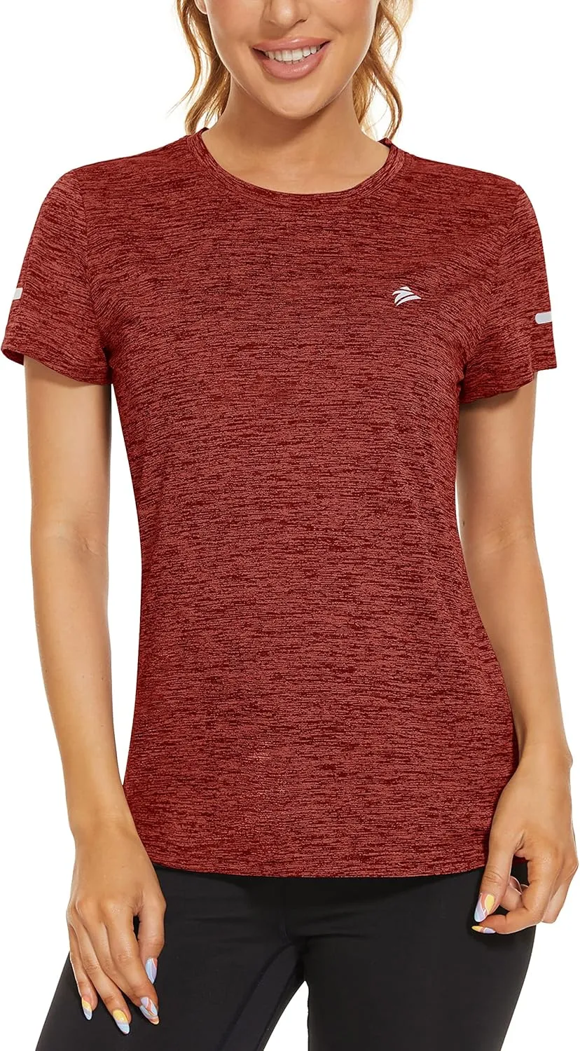 TACVASEN Women's Athletic T Shirts Short Sleeve Quick Dry Hiking Shirts Crew Neck Running Workout Tops Fitness