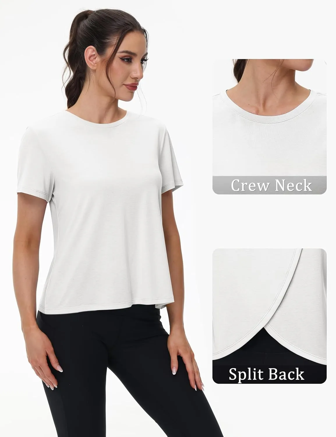 TACVASEN Workout Tops for Women Short Sleeve Cropped Split Back Athletic Shirts Breathable Exercise Running Gym Shirts