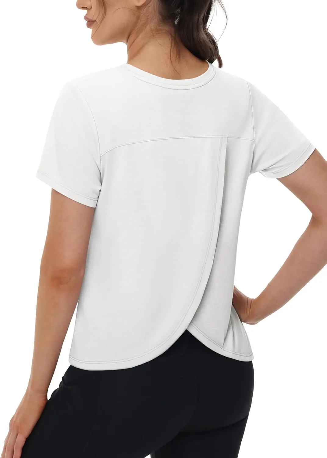 TACVASEN Workout Tops for Women Short Sleeve Cropped Split Back Athletic Shirts Breathable Exercise Running Gym Shirts