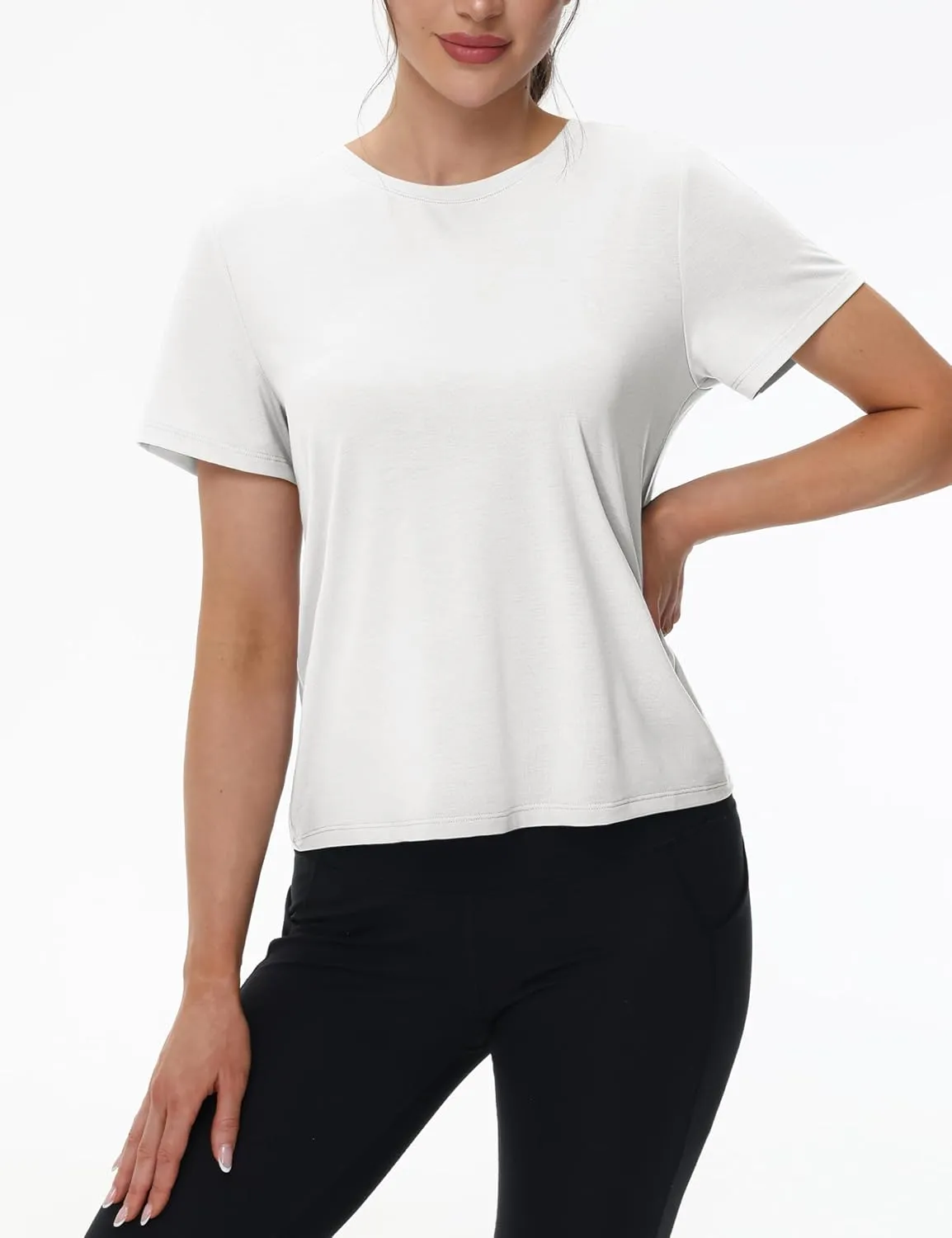 TACVASEN Workout Tops for Women Short Sleeve Cropped Split Back Athletic Shirts Breathable Exercise Running Gym Shirts
