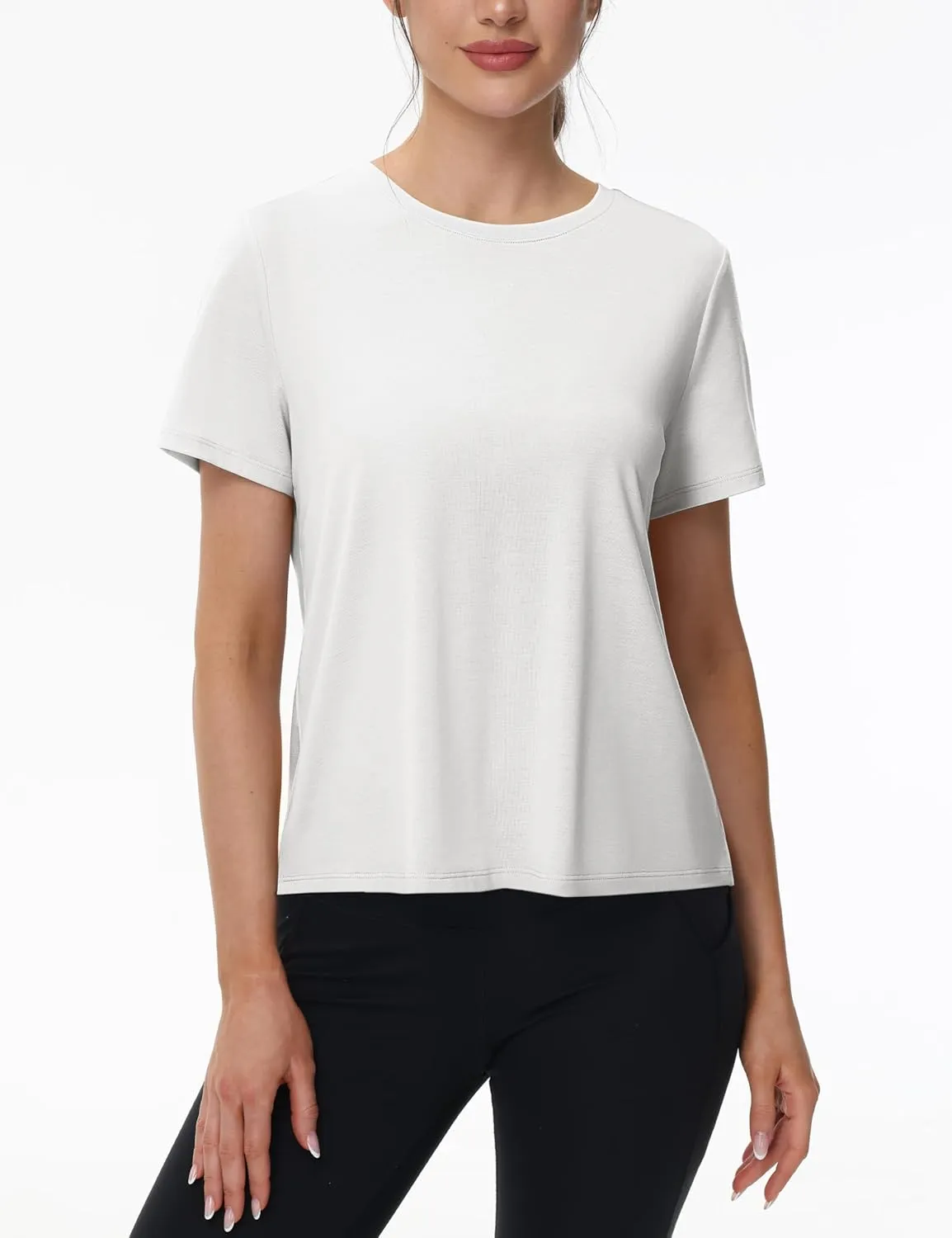 TACVASEN Workout Tops for Women Short Sleeve Cropped Split Back Athletic Shirts Breathable Exercise Running Gym Shirts