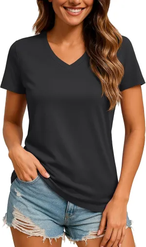 TACVASEN Workout Tops for Women UPF 50  Sun Protection V-Neck T Shirts Short Sleeve Quick Dry Athletic Running Shirts