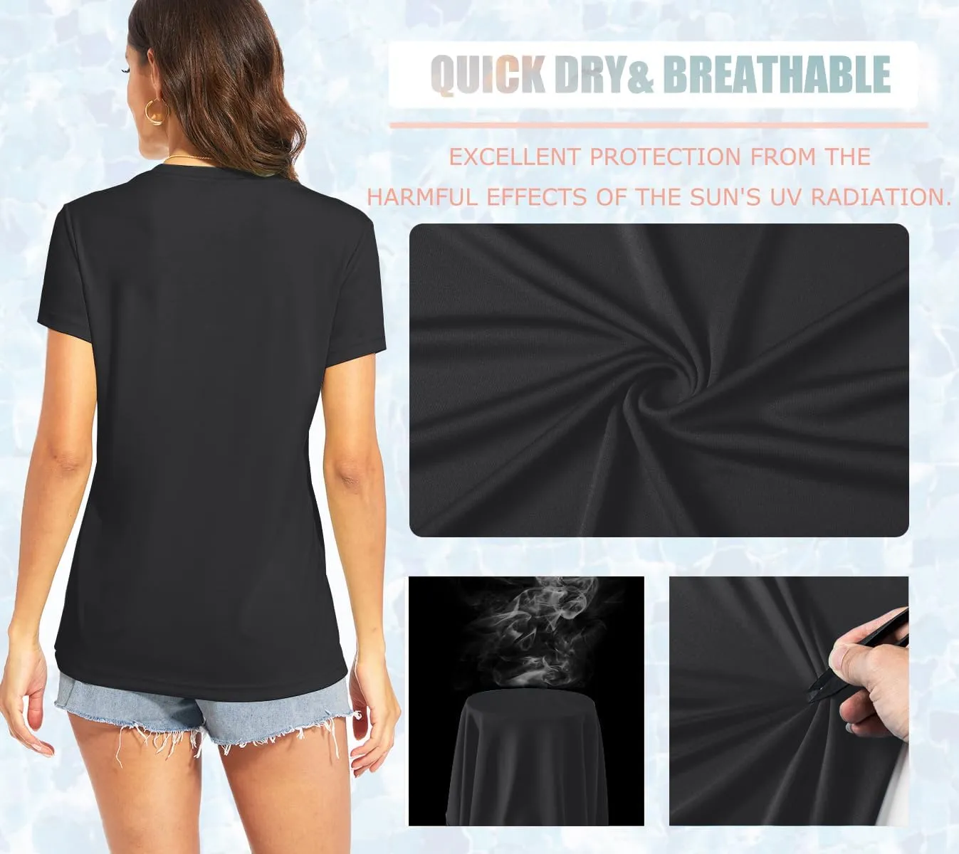 TACVASEN Workout Tops for Women UPF 50  Sun Protection V-Neck T Shirts Short Sleeve Quick Dry Athletic Running Shirts