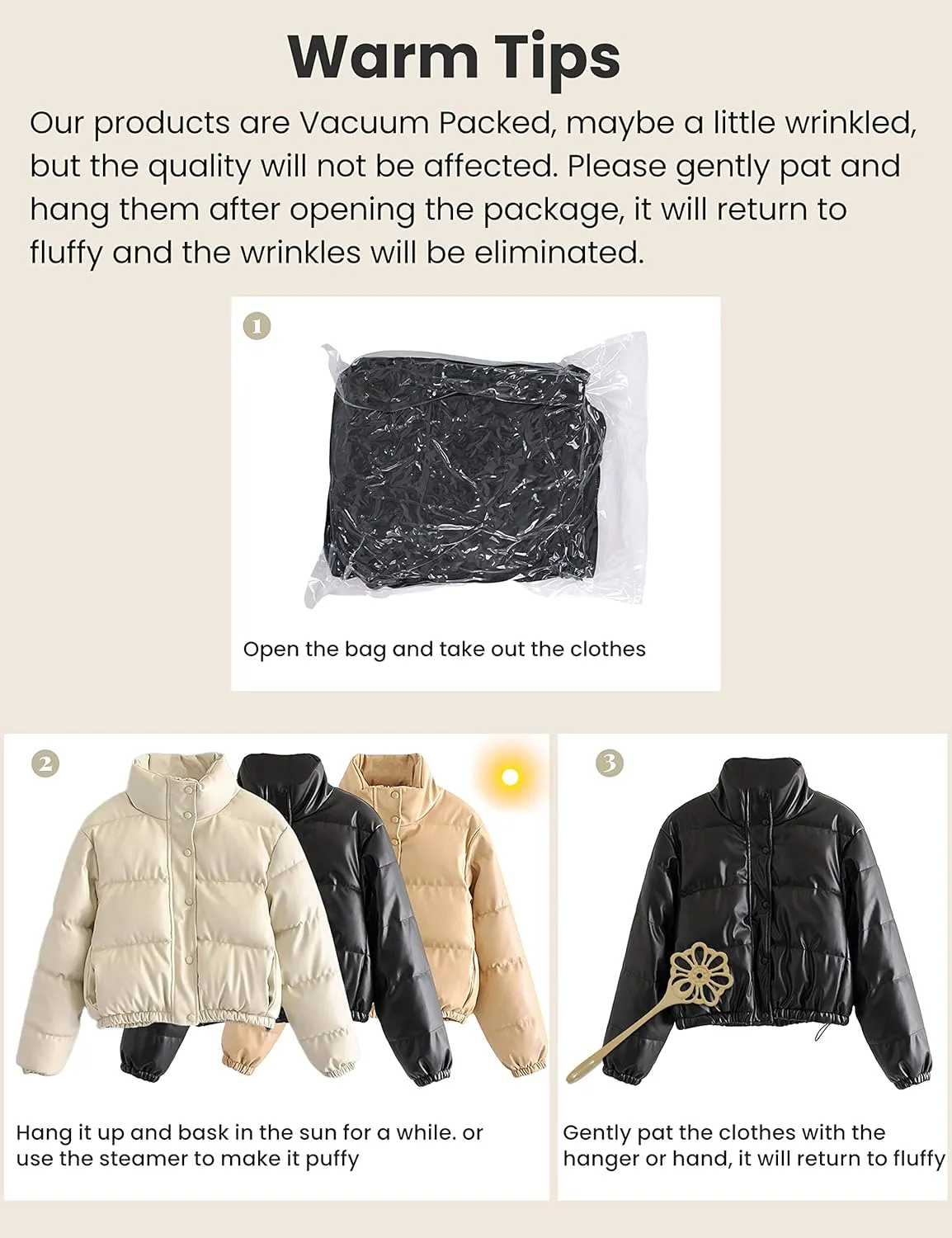 Tanming Womens Faux Leather Puffer Jacket Winter Long Sleeve Black Short Bubble Coat