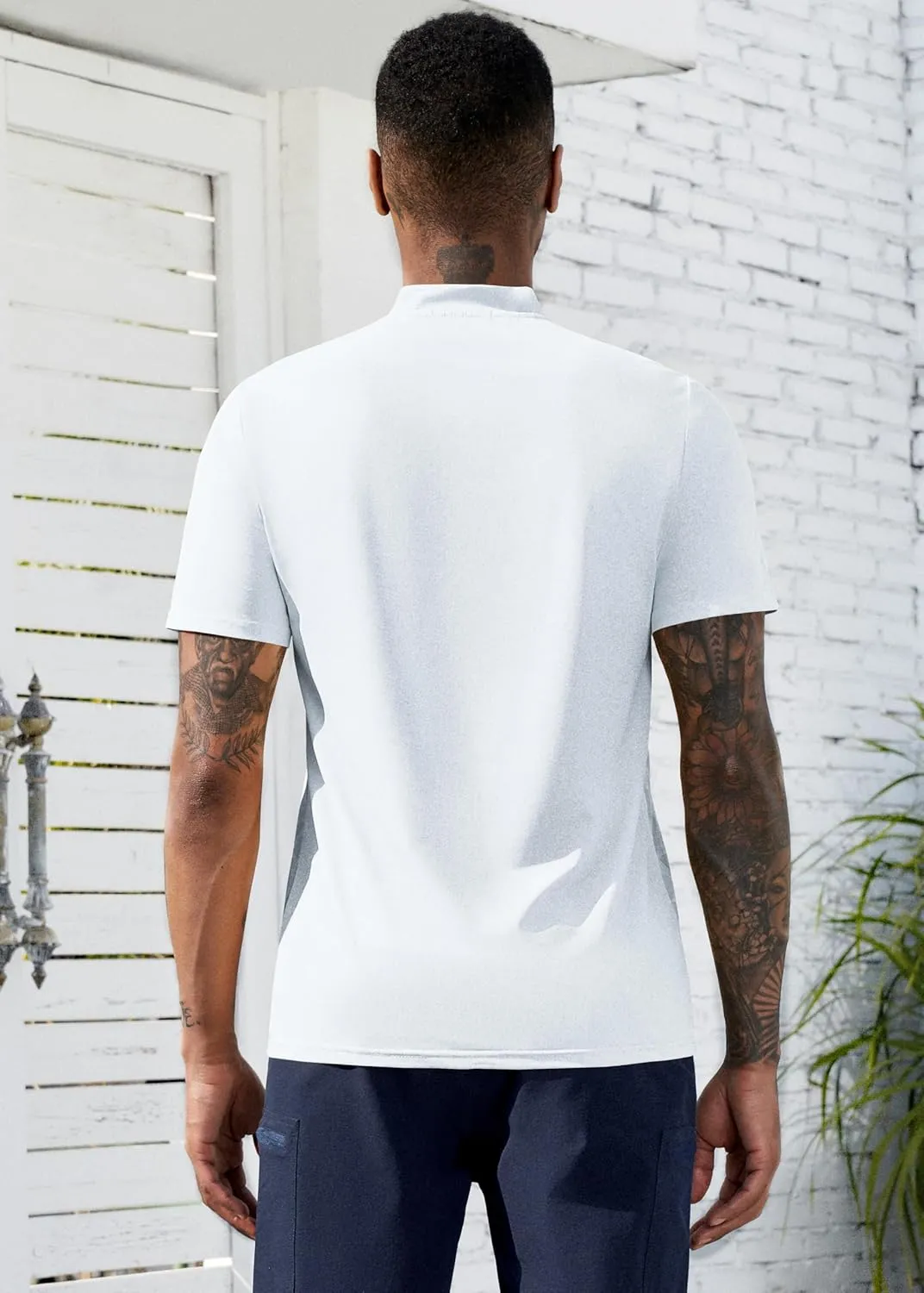 TAPULCO Collarless Golf Shirts for Men Quick Dry Color Block Breathable Soft Athletic Casual Daily T-Shirts