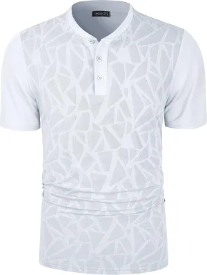 TAPULCO Collarless Golf Shirts for Men Quick Dry Color Block Breathable Soft Athletic Casual Daily T-Shirts