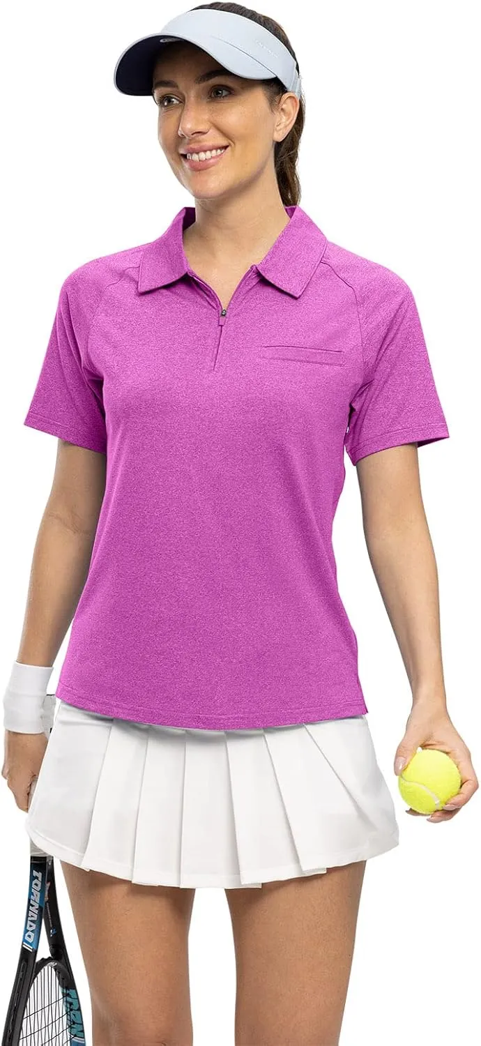 TBMPOY Women's Golf Polo Shirts Short Sleeve UPF 50  Dry Fit Athletic Tennis T-Shirts Zip Up Athletic Sports Shirt