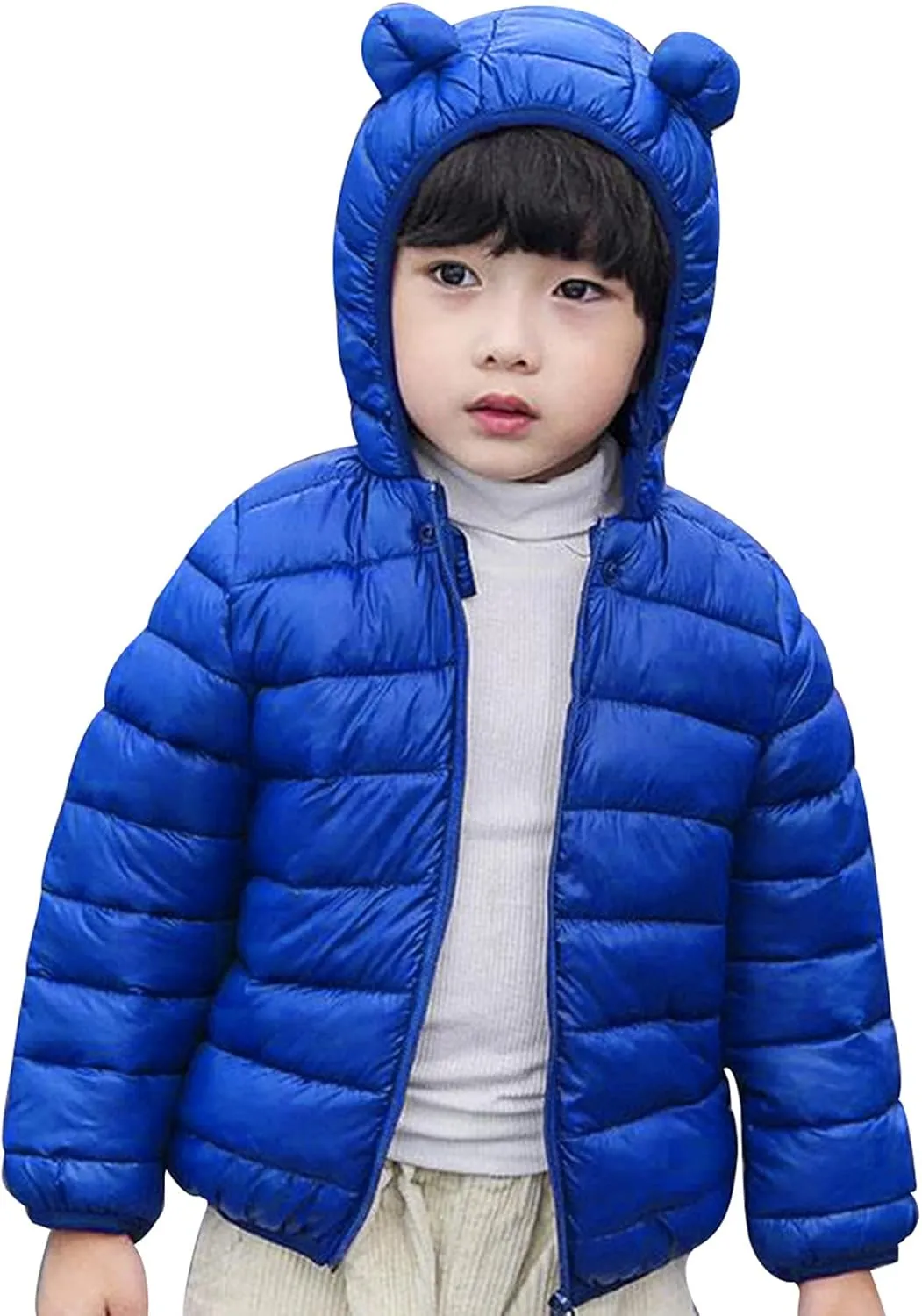 Toddler Baby Boys Girls Puffer Jacket Newborn Warm Cotton Padded Jacket Winter Bear Ears Hooded Coat